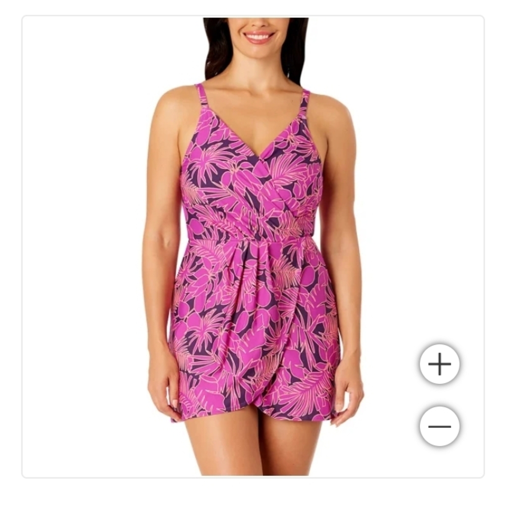 Lands' End Pink Floral One-Piece Swimdress